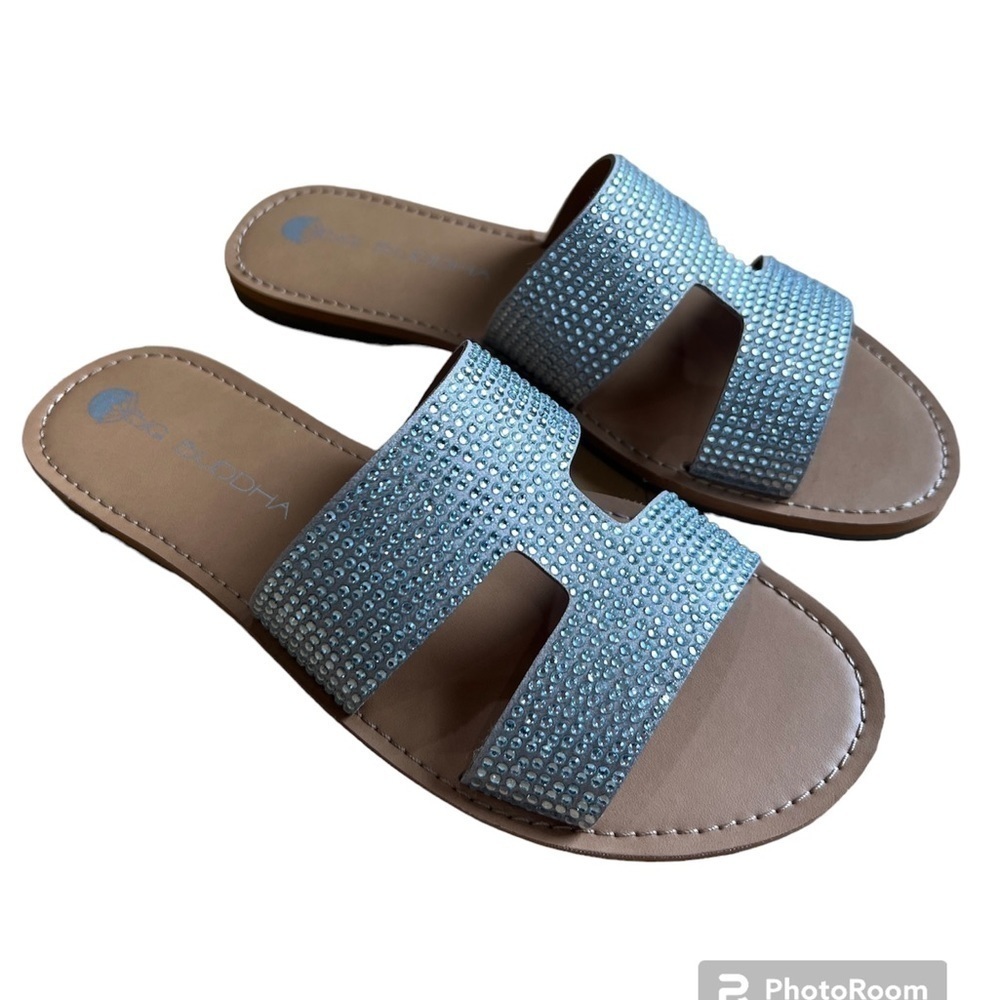 NWOB Big Buddha H strap silver sparkly summer slide sandals size 6